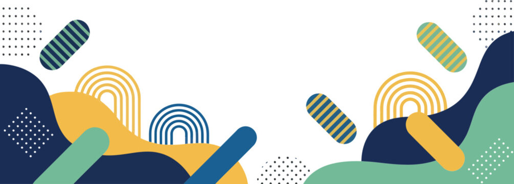 Colorful Abstract Memphis Style Background with Fluid Shapes and Dots