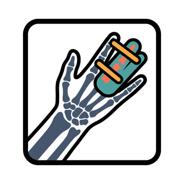 Splinted Broken Finger X-Ray Icon for First Aid