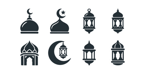 Islamic Ramadan Icon Set with Lanterns and Mosque Domes © Tukang
