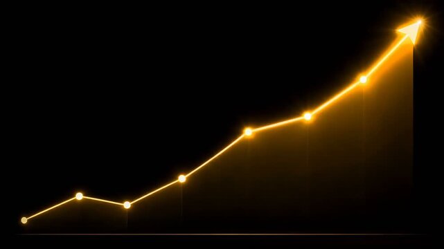 Line Graph Icon with Golden Up Arrow Representing Business Success,Investment Growth and Profit Increase Concept