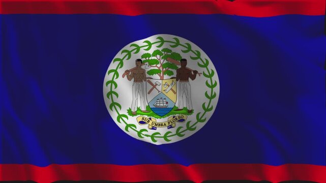 Flag of Belize waving slowly in the foreground.