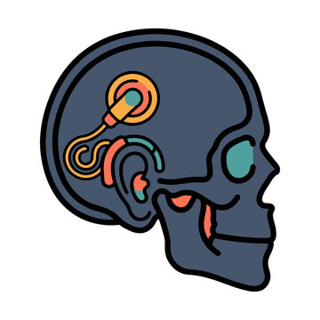 Cochlear Implant Skull X-Ray Icon for Audiology
