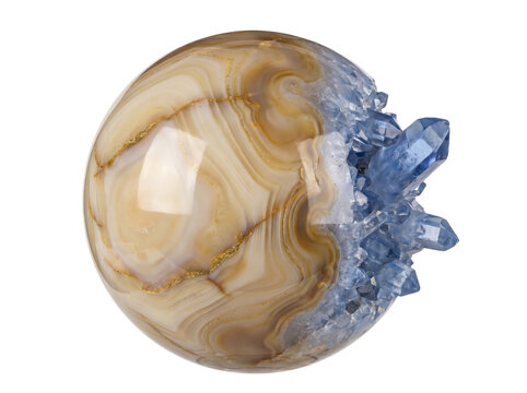 Polished Agate Sphere with Blue Crystal Geode Cluster