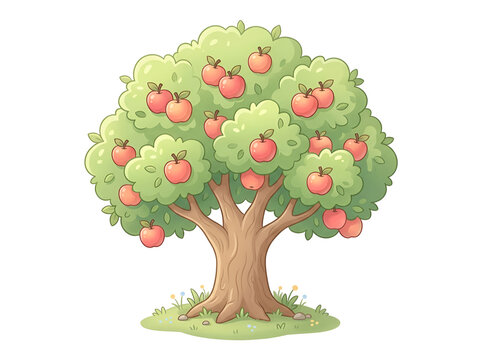 Vibrant apple tree vector with red fruits on green foliage