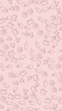 Discover a gentle animation showcasing a seamless pattern of delicate dotted outlines on a beautiful pastel pink background. Ideal for charming and elegant design projects.