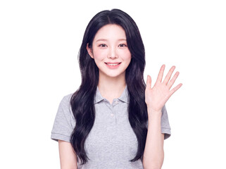 Friendly Young Asian Woman Waving Hand in Greeting © HOAI PHAM