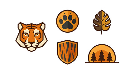 Fototapeta premium International tiger day flat design icons for wild animal care