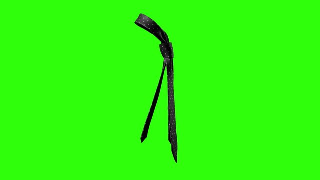 A detailed 3D rendering of a classic black silk necktie with a neat knot, isolated against a chroma key green background. Perfect for business presentations, office dress code tutorials, formal wear c