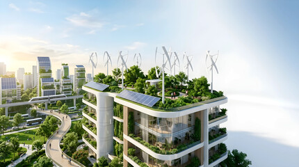 Fototapeta premium Sustainable Future and Clean Energy Concept: 3D Visualization for Corporate CSR Report with Copy Space