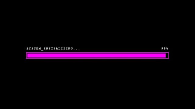 Retro Cyberpunk Glitch Loading Bar with System Initializing Text and Pink Progress on Black Background