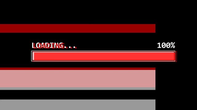 Digital Loading Progress Bar Animation with Percentage Counter and Red Glitch Screen Error Effect