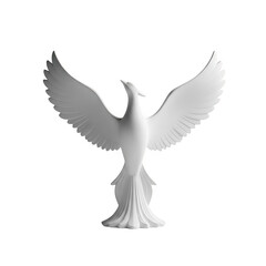 Obraz premium White dove sculpture soaring upwards with wings spread in soft studio lighting isolated on transparent background