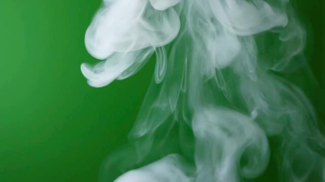 Abstract white smoke swirling against a vibrant green background.
