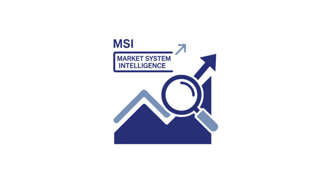 MSI market system intelligence icon with magnifying glass.