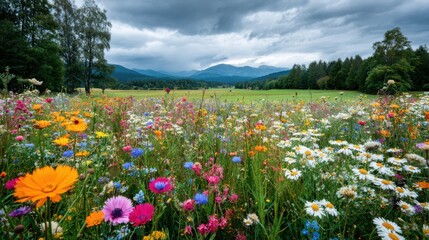 Obraz premium rolling green meadow beneath dramatic colorful clouds
