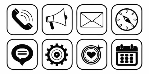 Fototapeta premium Set of nine smartphone app featuring black silhouettes on white app black silhouettes