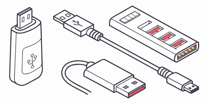 Set of eight usb including cable, flash drive, adapter, and connector usb cable usb flash drive