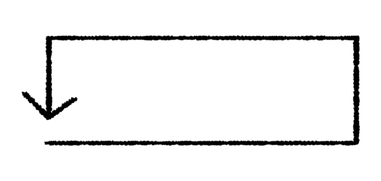 Hand-drawn rectangular icon with an arrow pointing to the bottom-left; represents loading, back, recycling, cycling, reloading, etc.