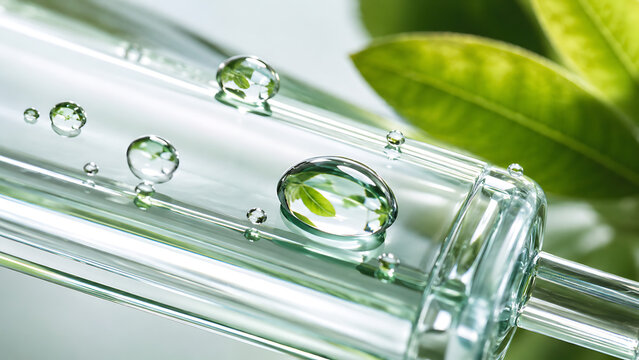 Botanical Extract in Glass Test Tube | Green Chemistry and Natural Science Close Up | Eco Laboratory Research With Fresh Leaves