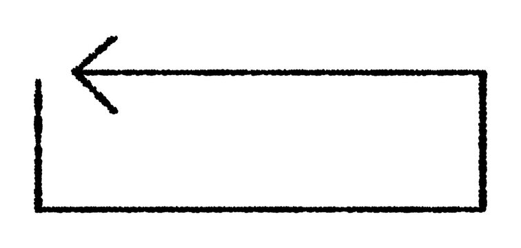 Hand-drawn rectangular icon with a horizontal arrow&mdash;representing loading, back, recycling, cycling, reloading, etc.