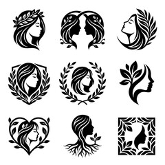 Obraz premium Black silhouettes of woman faces.