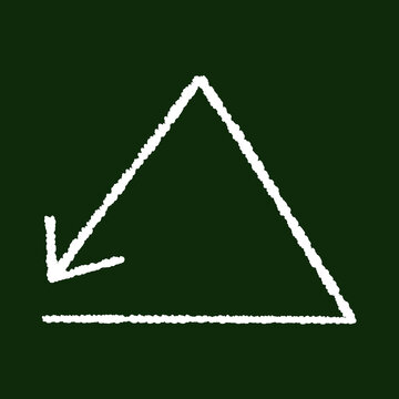 Hand-drawn icon of a triangle with an arrow pointing to the bottom left on a blackboard; represents loading, back, recycle, cycle, reload, etc.