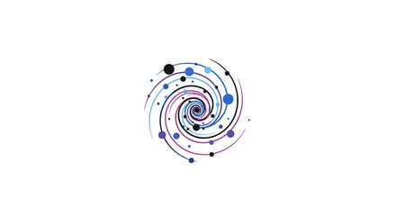 Abstract cosmic spiral with colorful nodes and orbits. © Dipadra