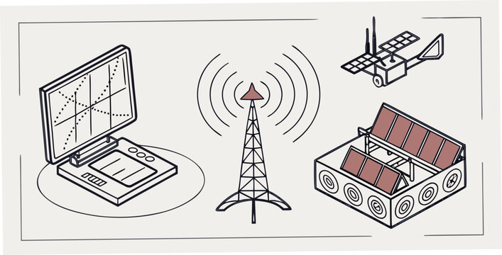 Military radar systems, missiles, and satellite set missile tracking antenna defense
