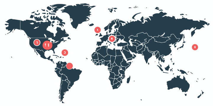 Minimalist map with glowing red hotspots highlighting global crisis points global hotspots