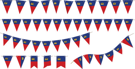 Obraz premium Liechtenstein bunting flag vector set with national pennant garlands and hanging triangular banners for European country national day celebration events