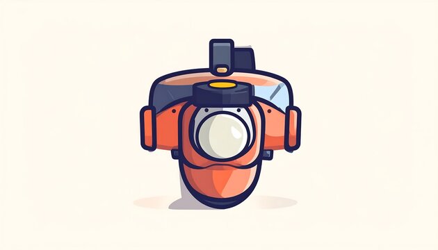 Vintage red camera with black strap on white background.