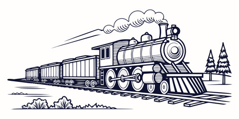 Black and white vintage steam locomotive pulling cargo freight cars cargo freight train © Bakkar