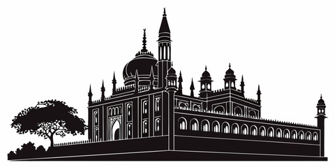 Black silhouette of ornate temple with domes and spires architecture © Bakkar
