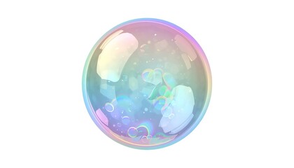 Obraz premium Realistic soap bubble with shimmering rainbow iridescence, isolated as a transparent PNG overlay for creative design.
