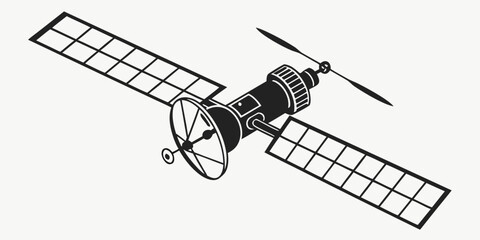 Black silhouette of military surveillance satellite in orbit above earth military satellite © Bakkar