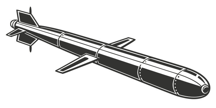 Black silhouette of naval torpedo style navy military equipment submarine torpedo silhouette