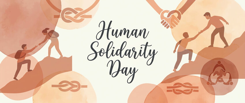 Human Solidarity Day Concept: People Helping Each Other Climb Mountains