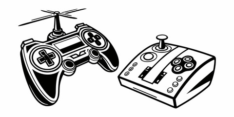 Black silhouette of military drone remote controller with joystick and buttons © Abu