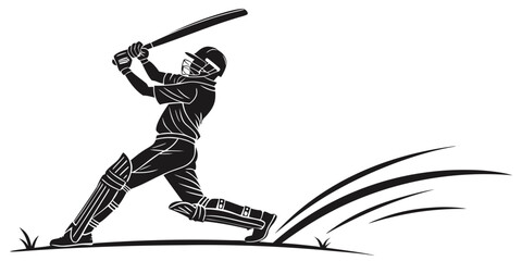 Black and white of cricket batsman hitting ball with bat cricket player sports action © Abu