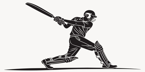 Black and white of cricket batsman playing front foot drive shot cricket ball © Abu
