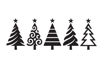 Fototapeta premium christmas tree silhouettes with stars isolated on white background