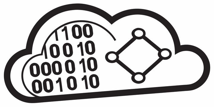 Black silhouette data cloud with binary code and network nodes binary digits