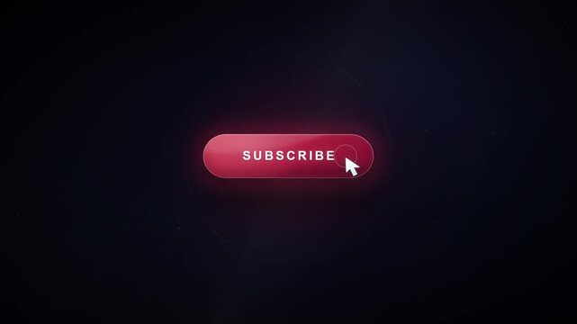 Subscribe button click animation with checkmark and notification bell on dark background loop