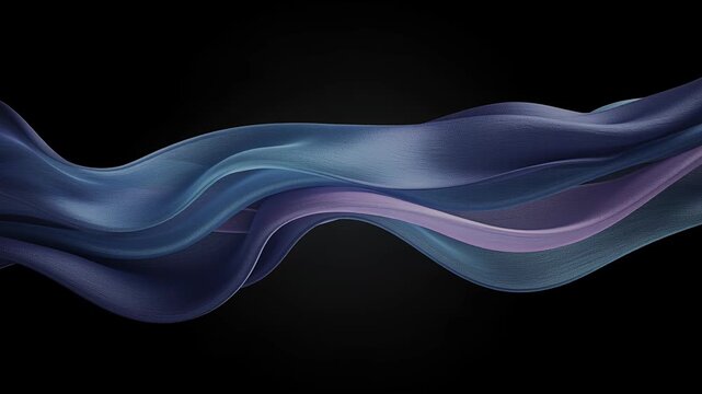 abstract ribbons flowing blue purple on black background