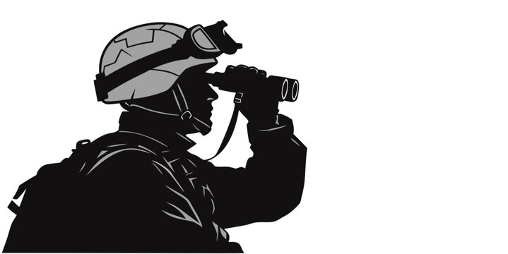 Black silhouette of soldier wearing night vision goggles military army