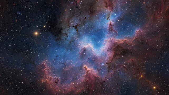 nebula in space with blue pink gas clouds and stars, cosmic background