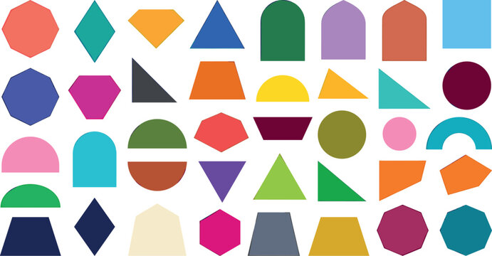 Big collection of colorful basic geometric shapes trendy flat design elements cutout math forms isolated on white background