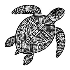 Fototapeta premium Tribal sea turtle tattoo illustration, black and white graphic