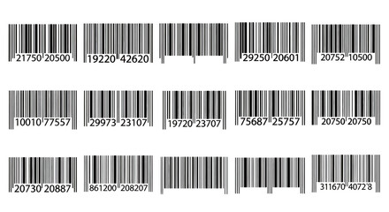 Fototapeta premium Multiple linear barcode strips arranged in a grid with numeric codes.