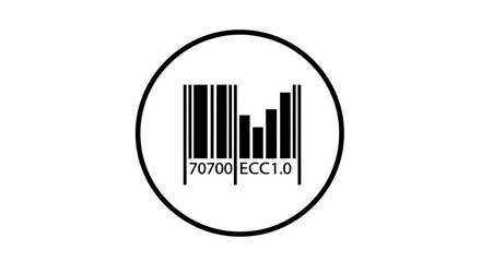 Obraz premium Circular barcode emblem logo with bold black lines inside a white circle.